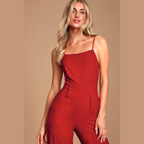 Lulu's Emilie Red Sleeveless Wide-Leg Jumpsuit - Picture 3 of 6